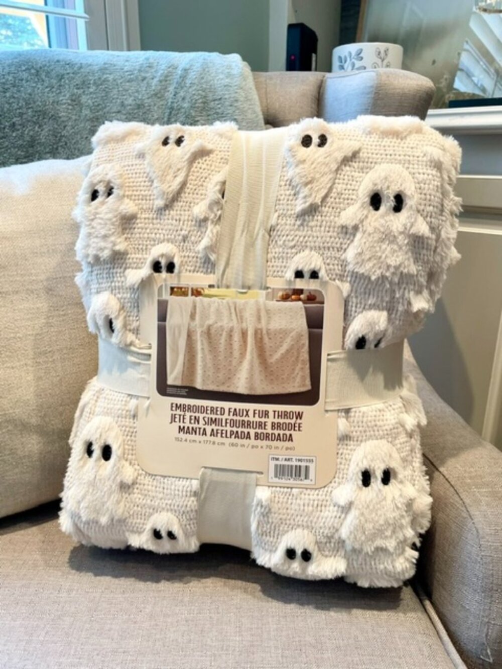 NEW Viral TikTok Costco White Ghost Embroidered Faux Fur Throw Blanket